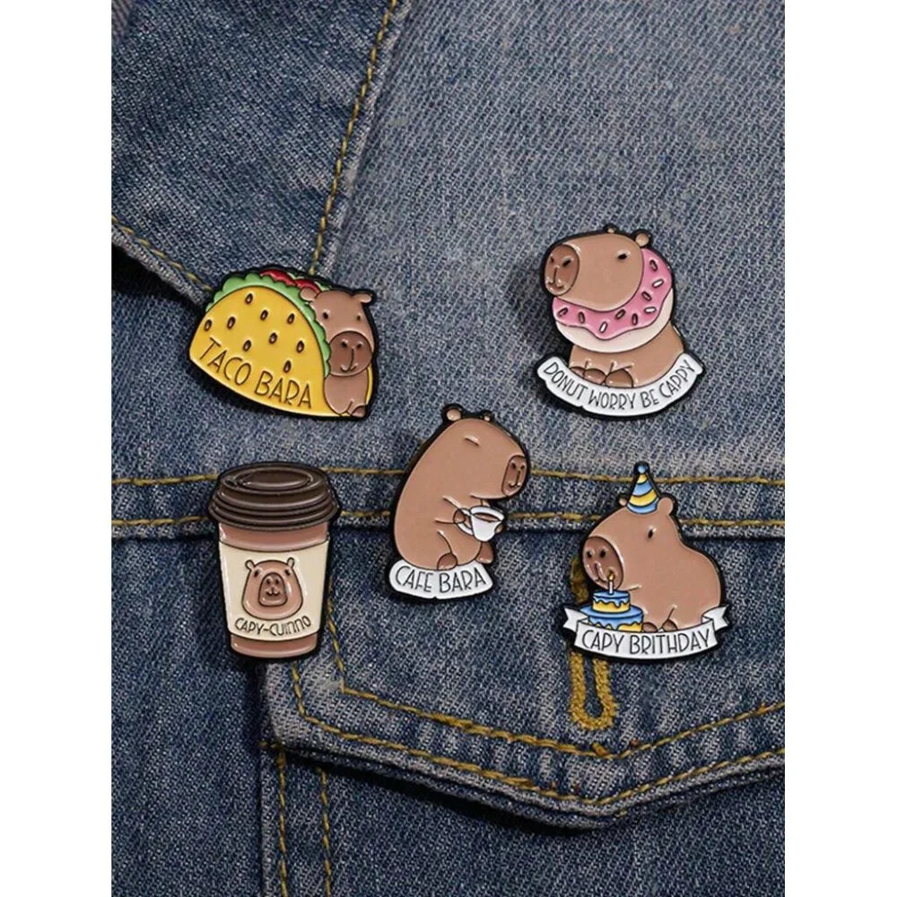 5pcs Cute Capibara Alloy Animal Brooch Cartoon Personality Creative Capybara